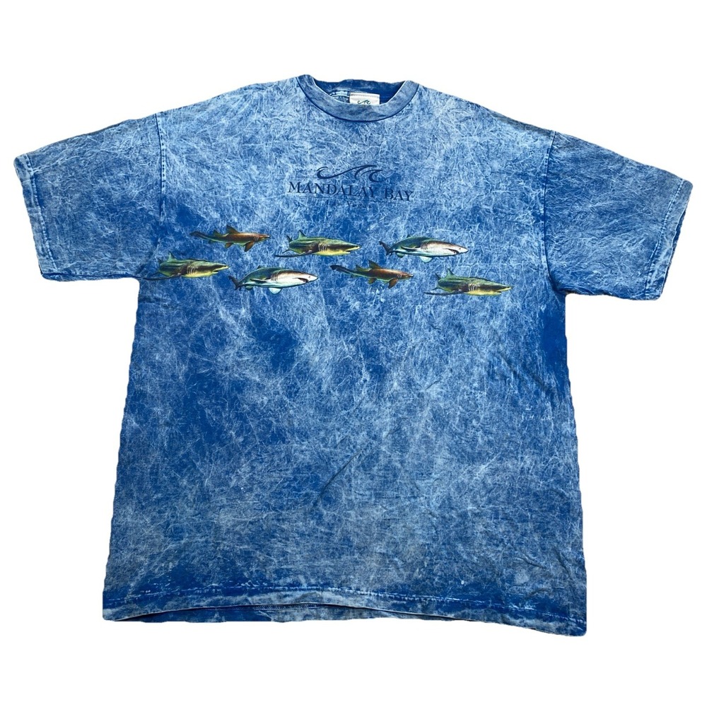 Vintage Mandalay Bay Shark Double Sided T-Shirt Blue Size 2XL